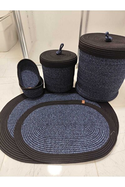 JÜTEX HOME 6-piece Jute Wicker Bath mat Set - Bohemian Style, 50x80/40x60/was...