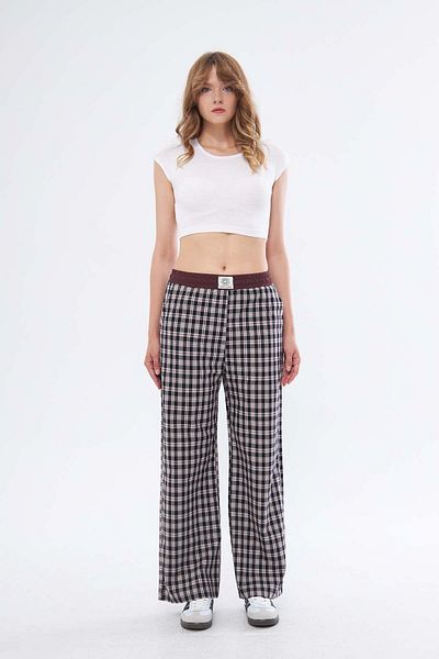 Jardin du Soleil High Waist Plaid Boyfriend Pants - 100% Cotton
