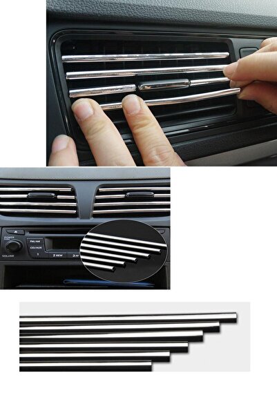 MeyZone Araç Içi Klima Izgara Hava Çıkış Dekoratif Şeritler Klima Şerit Krom Gri