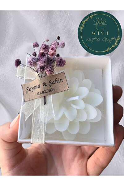 WISH Knit Craft 20 Adet Beyaz Kutulu Süslemeli Lotus Mum, Nişan, Söz, Kına, N...