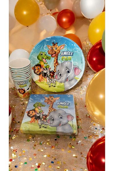 merni Jungle Club Safari - Σετ πιάτων και πιάτων με πολύχρωμο εμπριμέ λιοντάρι και ζέβρα