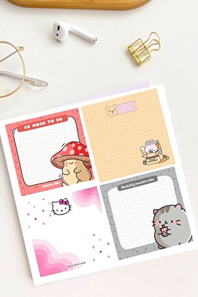 pnkycrco 10x10 cm 4 Adet Tatlı Renkler Not Kağıdı Not Defteri Bloknot Notepad Memopad Set