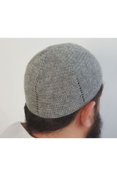 morlalem m 03Yüngri - Gray Wool Skullcap, Handmade Knit, Hundred Percent Woolen Prayer Skullcap