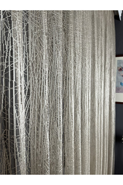 Evdepo Home Beige Colored Crown Ice Fracture - Normal Pleat, Tulle Curtain, Single Wing