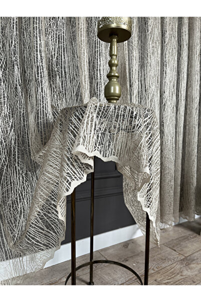 Evdepo Home Beige Colored Crown Ice Fracture - Normal Pleat, Tulle Curtain, Single Wing