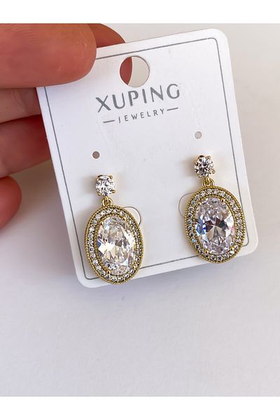 Lucky Designs Gold Steel Overlay Zircon Jewelled Dangle Anti-Tarnish Earring/ Xuping Earrings/ Antiallergic Earrings