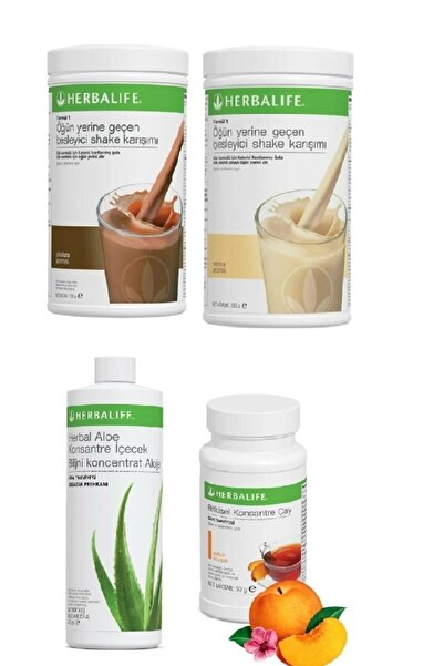 Herbalife 1 Çikolotalı Shake +1 Vanilşya + 1 Aloe + 1 Şeftali 50gr Çay.