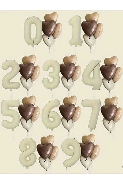 eğlencemarketi 34 Inch Cream Number 5 Foil Balloons and 3 Pieces 18 Inch Heart Foil Balloons