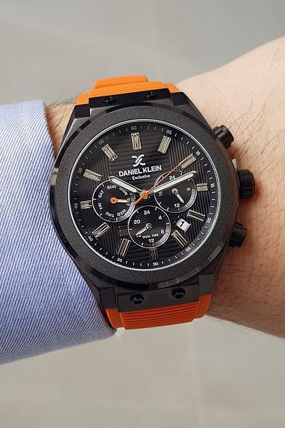 Daniel Klein Black/orange Function New Model Men's Wristwatch with Calendar