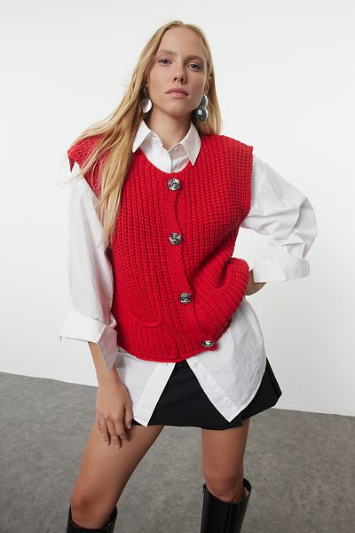 Trendyol Collection Rote Weste mit Rundhalsausschnitt TWOAW25YE00027