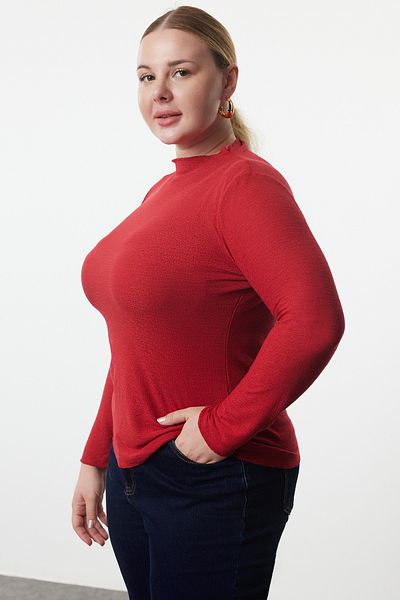 Trendyol Curve بلوزة محبوكة من الفوم الأحمر مقاس كبير - TBBAW25AF00029