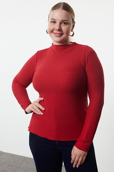Trendyol Curve بلوزة محبوكة من الفوم الأحمر مقاس كبير - TBBAW25AF00029