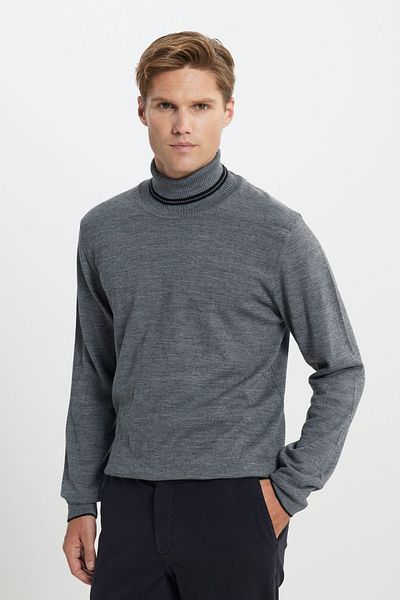 ALTINYILDIZ CLASSICS Men's Anthracite Wool Standard Fit Regular Fit Full Turtleneck Knitwear Sweater