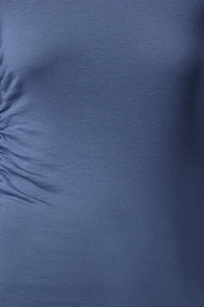 Trendyol Collection Εύκαμπτη βαμβακερή μπλούζα Indigo - Λαιμόκαυμα, κορδόνι έξω από τον ώμο, Εφαρμοσμένη TWOAW24BZ00107