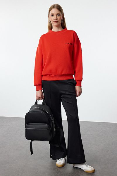 Trendyol Collection Red Fleece Thick Inner Slogan Embroidered Knitted Sweatshirt - TWOAW21SW1061