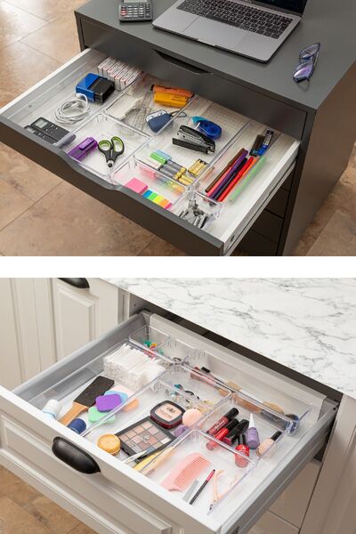 Vienev 12-Piece Transparent Drawer Organizer 3x(D.DKDRTGN) 4x(K.DKDRGN,K.KARE) 1x(O.DKDRGN)