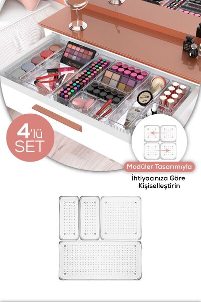 Vienev 4-Piece Clear Drawer Organizer - Organizer Kizgını 1X(B.Dkdrtgn, B.Square) 2X(K.Dkdrtgn)