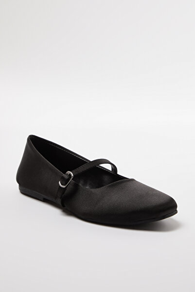 TRENDYOL SHOES Schwarze Satin Mary Jane Riemchen Mandel Zehe Damen Babet TAKAW25BE00005