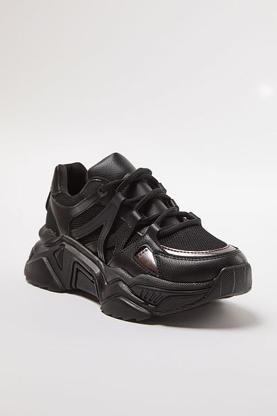 TRENDYOL SHOES Pantofi sport negri cu talpă groasă cu șireturi TAKAW25SN00002