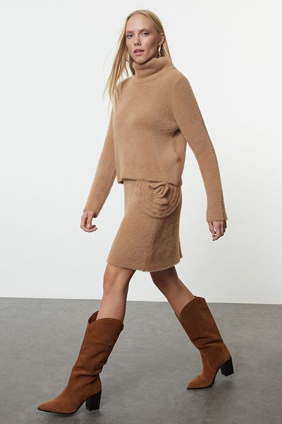 Trendyol Collection Soft Textured Camel Knitwear Set - Twoaw25Au00040