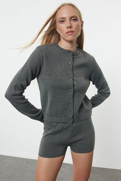 Trendyol Collection Antracit mercerizált megjelenés. Prémium szál/különleges szál rövidnadrág alsó felső szett TWOAW25AU00051