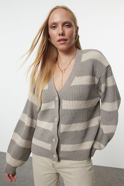 Trendyol Collection Wide Fit Mink Knitwear Cardigan - Soft Texture, Sustainable Twoaw25Hi00313