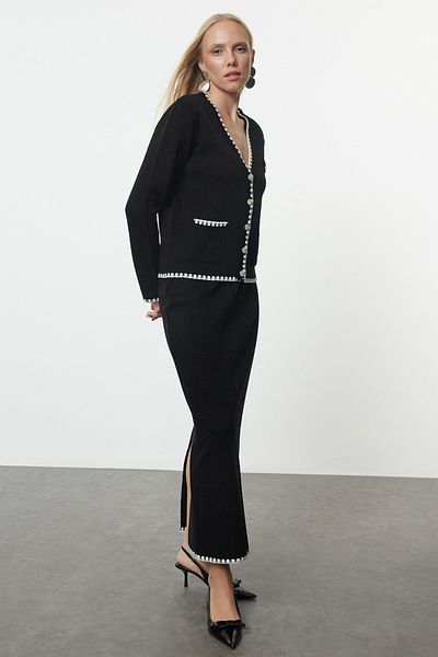 Trendyol Collection V-nyakú fekete kötöttáru szett - TWOAW25AU00053