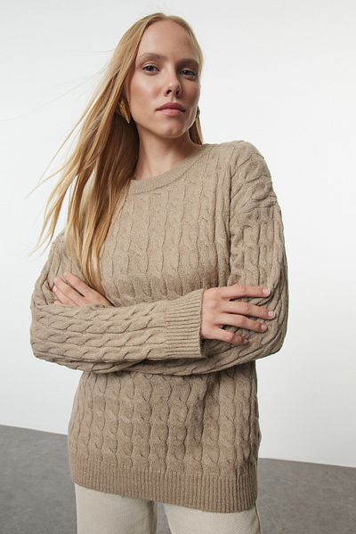 Trendyol Collection Mink More Sustainable - Pulover din tricotaje moi, cuplu model TWOAW25KZ00334