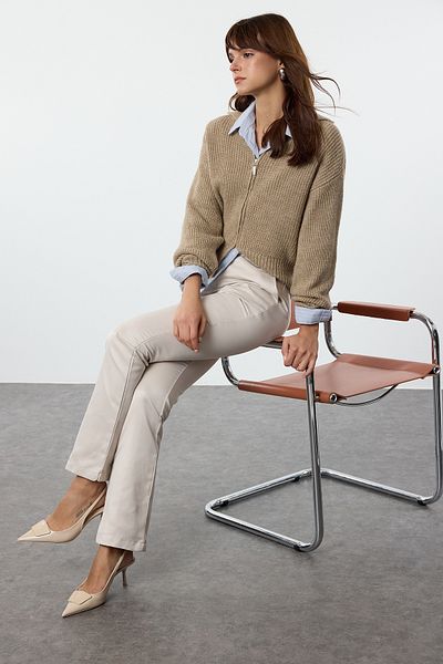 Trendyol Collection Beige Woven Straight Trousers - Twoaw25Pl00063