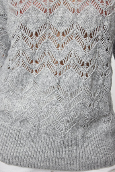 Trendyol Collection Crew Neck Gray Knitwear Sweater - Openwork/hole Twoaw25kz00339