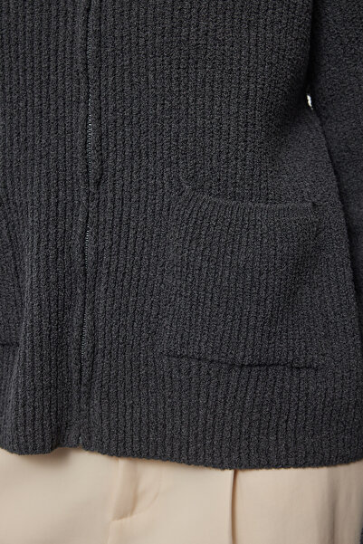 Trendyol Collection Anthracite Soft Texture Wide Fit Knitwear Cardigan - Pocket Detailed, Sustainable Twoaw25Hi00314