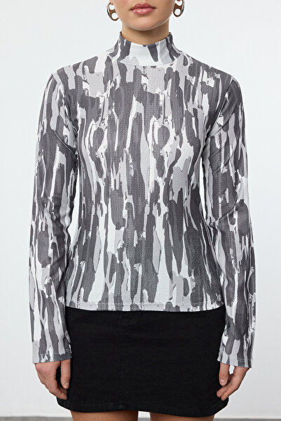 Trendyol Collection Antracitová pletená halenka se stojáčkem s dlouhým rukávem - TWOAW22BZ0256