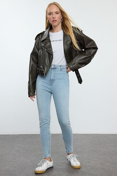 Trendyol Collection Blugi skinny albaștri premium cu talie înaltă TWOAW25JE00136