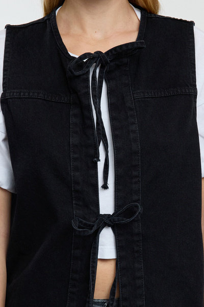 Trendyol Collection Front Tie Black Oversize Denim Vest - Twoaw25ye00063