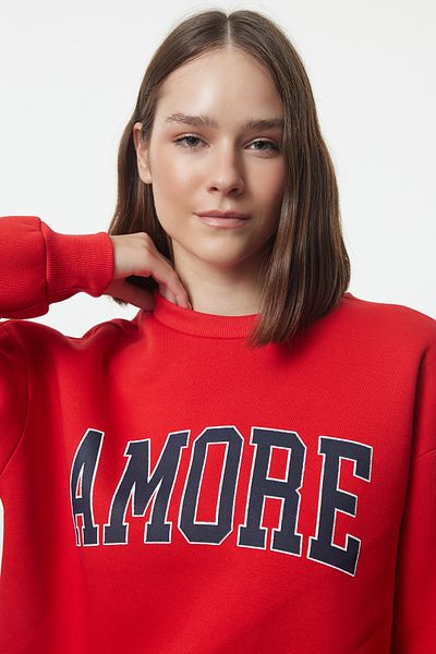 Trendyol Collection Piros túlméretezett polár hímzett pulóver - TWOAW25sw00031