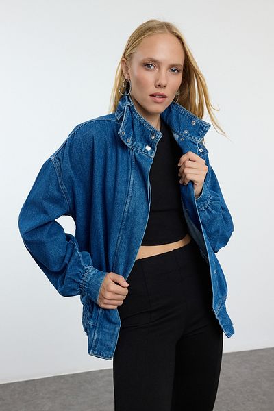 Trendyol Collection Oversize Blue Denim Bomber Jacket - TWOAW25CE00049
