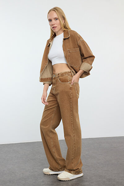 Trendyol Collection Ψηλόμεσο φαρδύ πόδι Brown Jeans- Twoaw25je00214