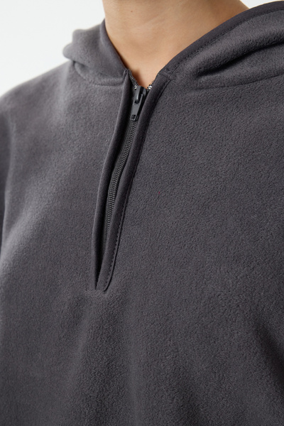 Trendyol Collection Antracitová fleecová mikina se zipem, oversize pletená mikina - TWOAW22sw2063