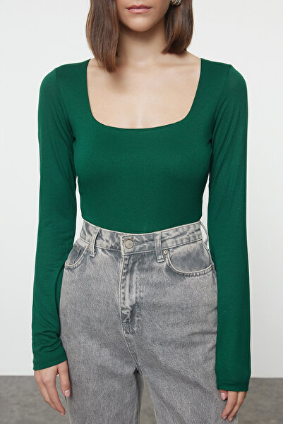 Trendyol Collection Smaragdzöld prémium kötött test - szögletes gallér, alul kapcsok Twoaw24bd00062