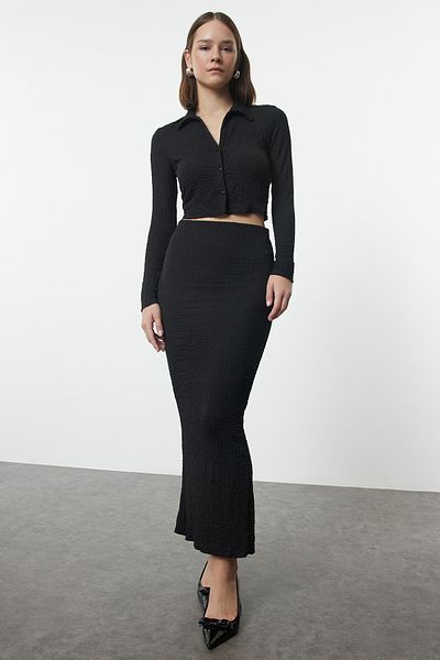 Trendyol Collection Black Jacquard Knitted Top and Bottom Set TWOAW24AU00074