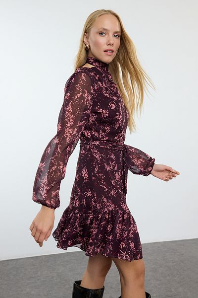 Trendyol Collection Rochie de iarnă cu imprimeu floral cireș închis - TWOAW24EL00261