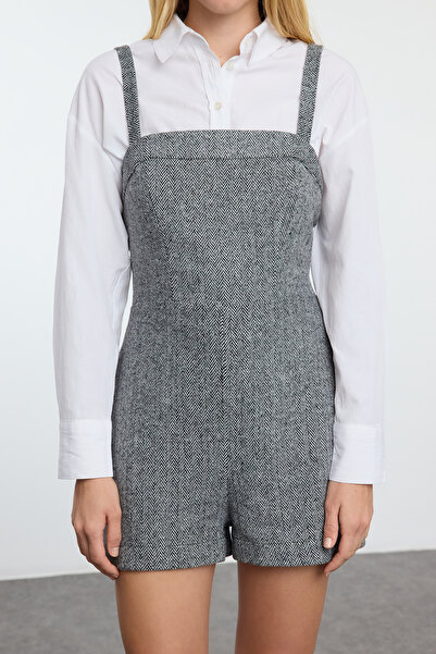 Trendyol Collection Čtvercový límec Mini šedý overal se vzorem rybí kosti - Twoaw25Tu00018