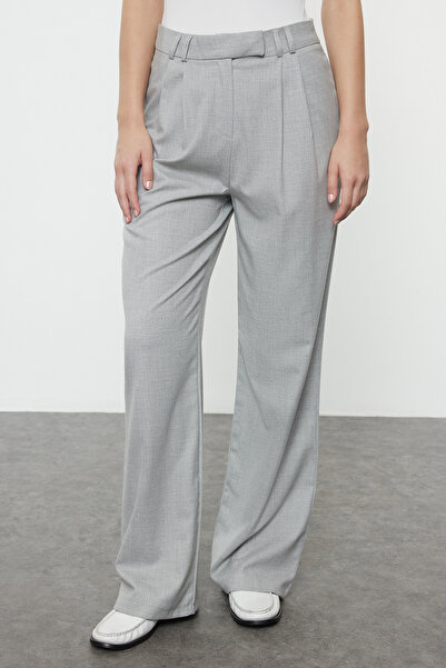 Trendyol Collection Šedé široké kalhoty Polyviscon - TWOAW25PL00054