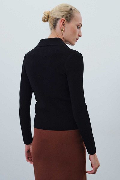 Mısırlı Cardigan de damă tricotaje negre - guler cămașă, slim fit