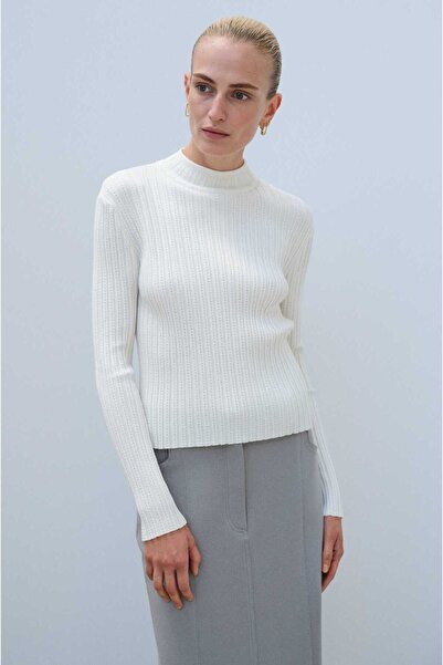Mısırlı Ecru Knitwear Women's Sweater - Half Throat and Low Back Detail