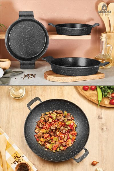 Amboss Coal 4 Piece Lined Cast Iron Sahan Set - Sheet Pancake Pan
