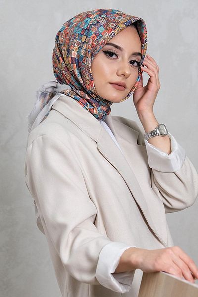 AFVENTE Blue Geometric Patterned Cotton Scarf