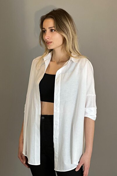 ELLEGANT Бяла дамска риза Oversize за нов сезон