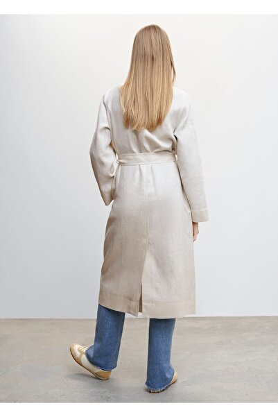 MANGO Woman 100% Linen Flap Trench Coat