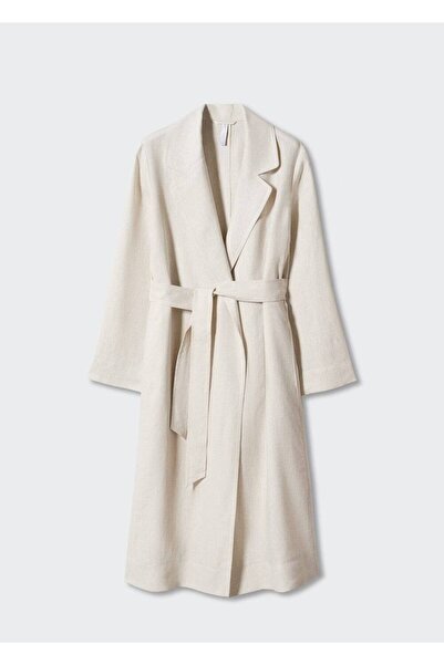 MANGO Woman 100% Linen Flap Trench Coat
